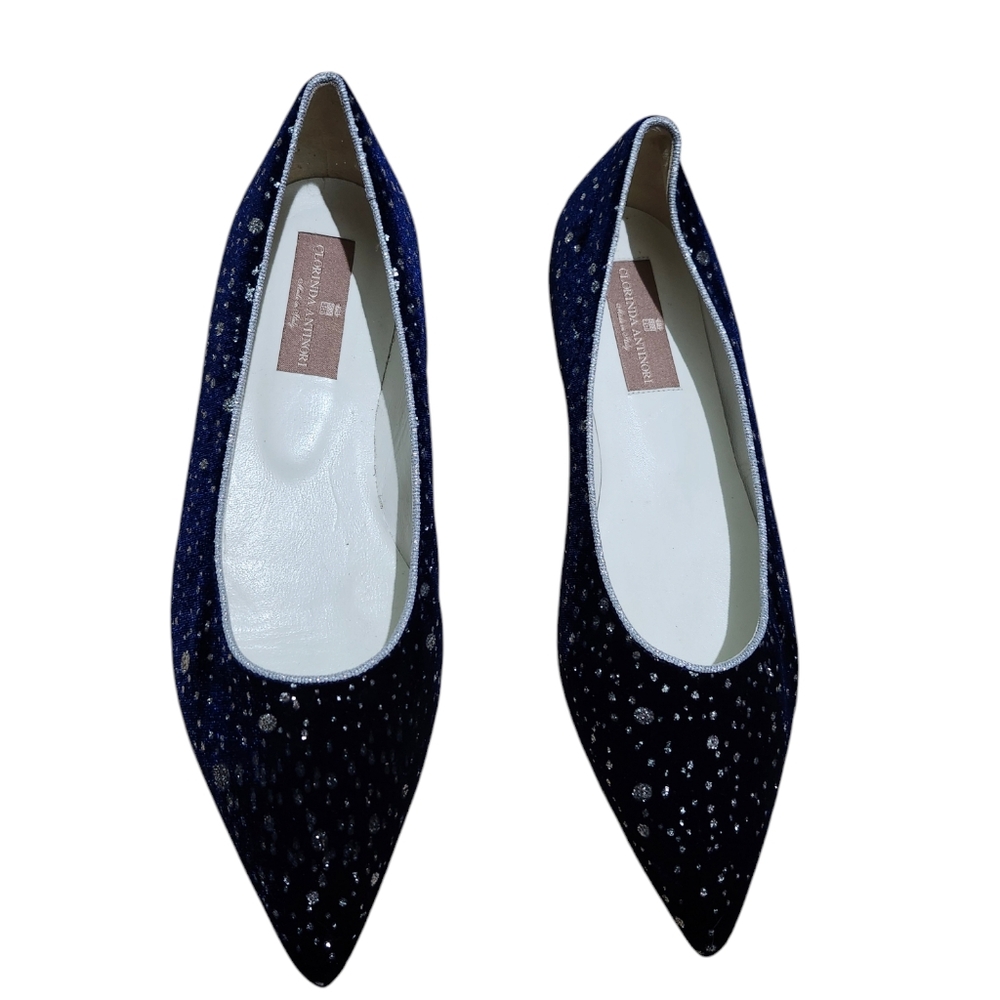 Clorinda Antinori blue velvet pointed toe flats - 38.5 Party Vacation Luxury
